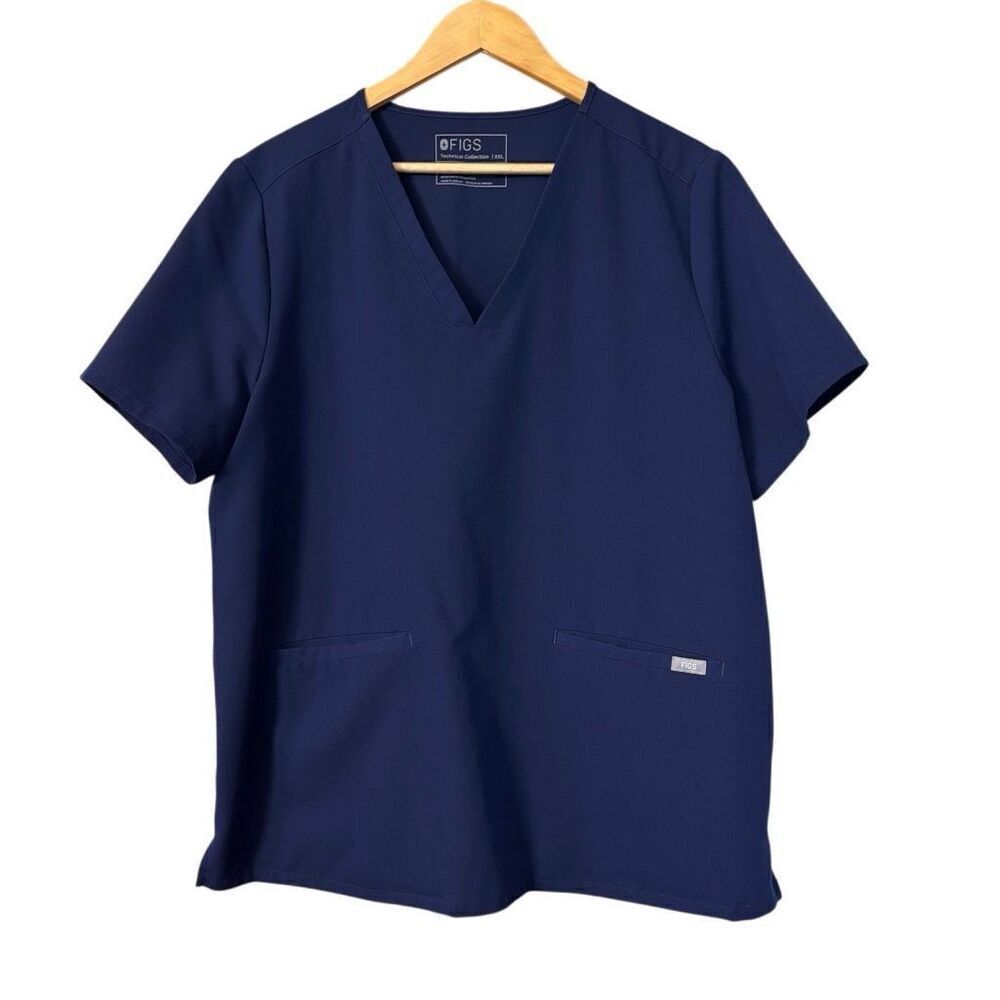 Figs Technical Collection Casma Blue Scrub Top Size XXL Short Sleeve three Pocke